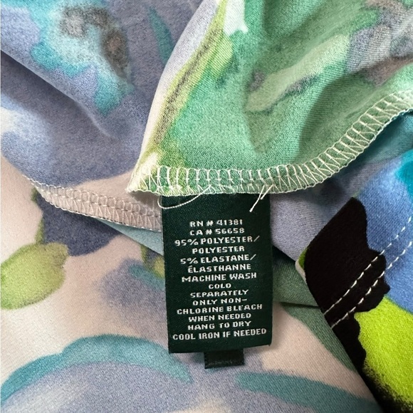 Lauren Ralph Lauren Cannes Blue Floral Flutter Sleeve Matte Jersey Dress Sz 14W - Picture 12 of 17